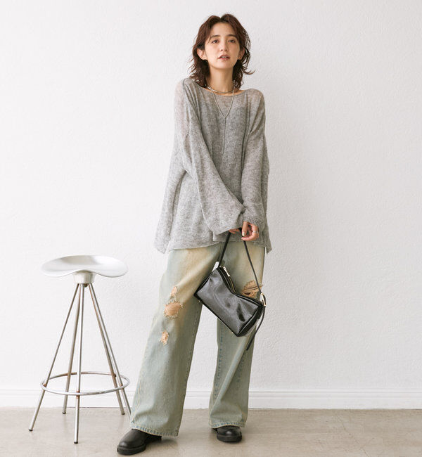  「【MONN.:.(モン)】ハイライズダメージDENIM」|デニム|