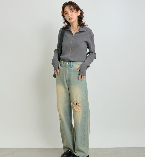  「【MONN.:.(モン)】ハイライズダメージDENIM」|デニム|