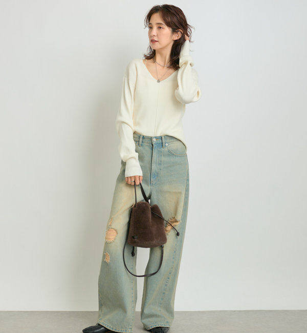  「【MONN.:.(モン)】ハイライズダメージDENIM」|デニム|