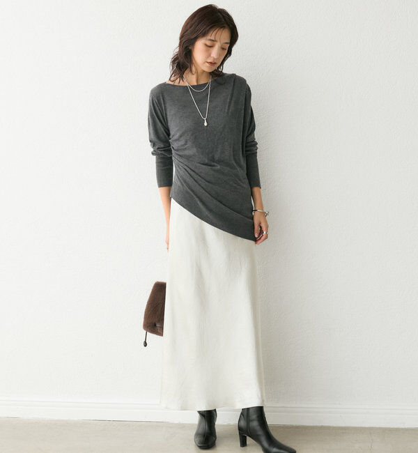  「【華やかな光沢感】ワッシャーサテンバイアススカート」|スカート|