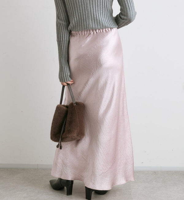  「【華やかな光沢感】ワッシャーサテンバイアススカート」|スカート|