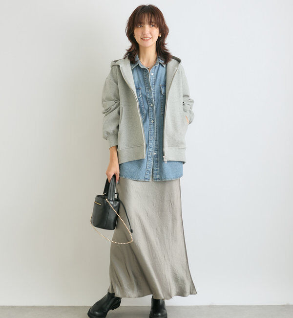  「【華やかな光沢感】ワッシャーサテンバイアススカート」|スカート|