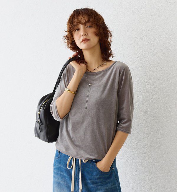  「【こなれ感抜群】シアーベロア5分袖Tee」|Tシャツ・カットソー|