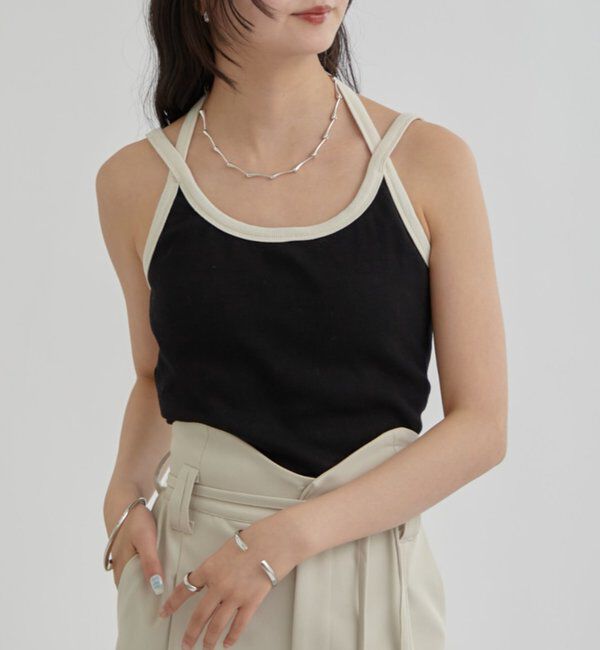  「カップ付き 配色キャミ」|キャミソール|ブラック