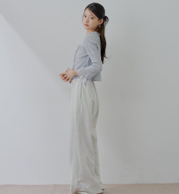  「【7分袖】レースドッキングリブニットカーディガン」|カーディガン|