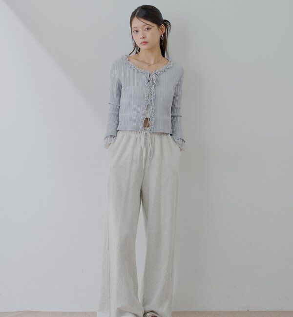  「【7分袖】レースドッキングリブニットカーディガン」|カーディガン|