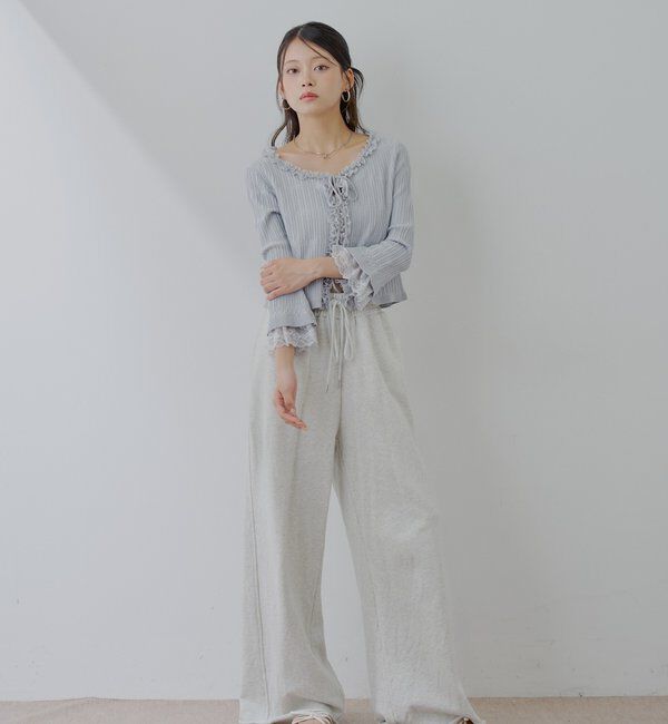  「【7分袖】レースドッキングリブニットカーディガン」|カーディガン|