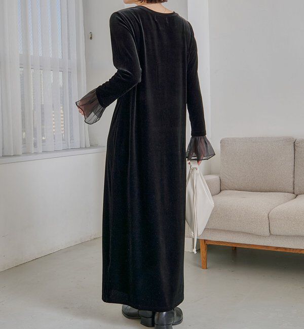  「【低身長サイズあり】フレアスリーブベロアワンピース」|ワンピース|