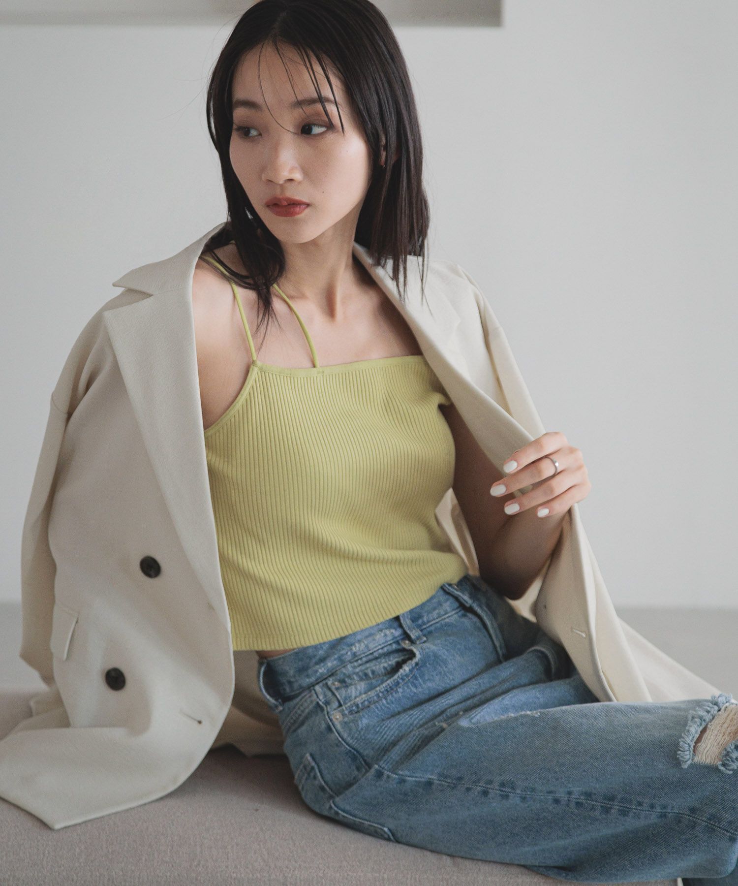 LOWRYS FARM「スタイルＵＰアシメショートキャミソール」|Tシャツ・カットソー|YEL8