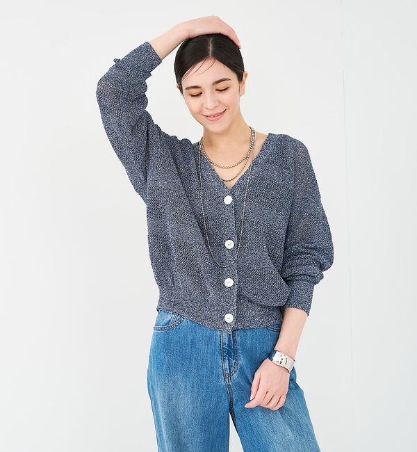 collex「レーシーボーダーVネックカーディガン」|カーディガン|