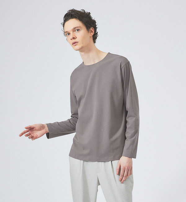 ABAHOUSE「【ノンストレス】定番 / COTTON LYCRA 圧着 クルーネック 長袖 T」|Tシャツ・カットソー|ベージュ系その他1