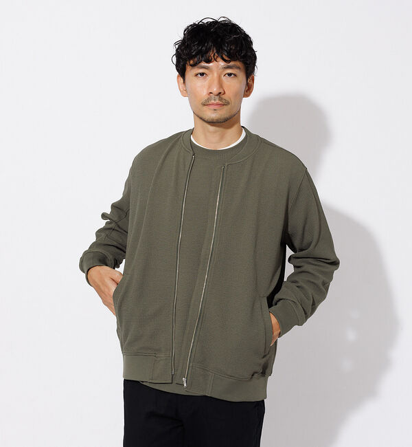 ABAHOUSE「フクレ ジャガード ジップブルゾン」|ブルゾン・スタジャン|カーキ