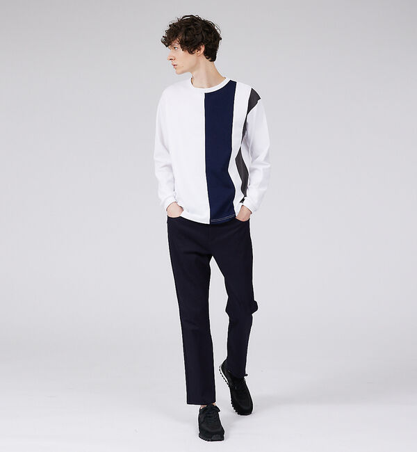 ABAHOUSE「【梨地】ストライプ切替 長袖Tシャツ / スウェット」|Tシャツ・カットソー|