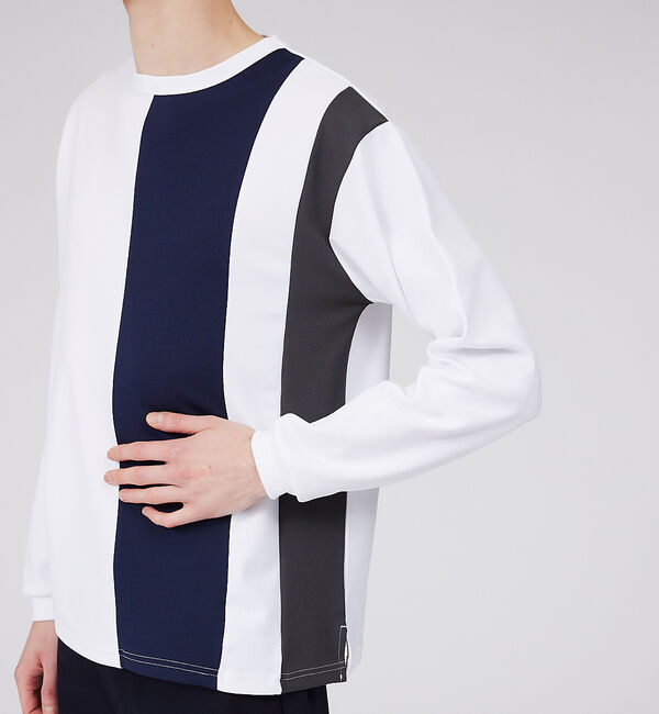 ABAHOUSE「【梨地】ストライプ切替 長袖Tシャツ / スウェット」|Tシャツ・カットソー|