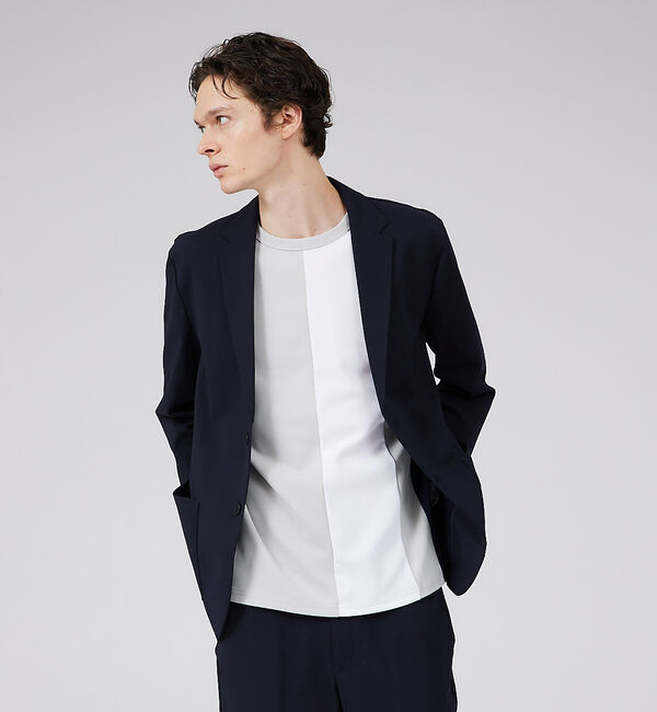 ABAHOUSE「【梨地】ストライプ切替 長袖Tシャツ / スウェット」|Tシャツ・カットソー|