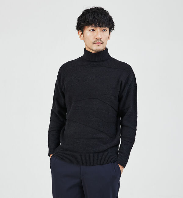 ABAHOUSE「【スポンジタッチ】シャドーカモフラ タートルネック ニット」|ニット・セーター|ブラック