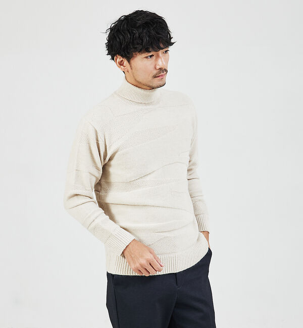 ABAHOUSE「【スポンジタッチ】シャドーカモフラ タートルネック ニット」|ニット・セーター|グレージュ