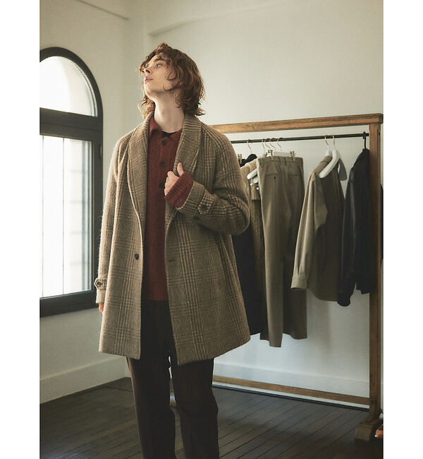 ABAHOUSE「【MANTECO】チェック柄 ウール ショールカラー ハーフコート / チェスタ」|その他|