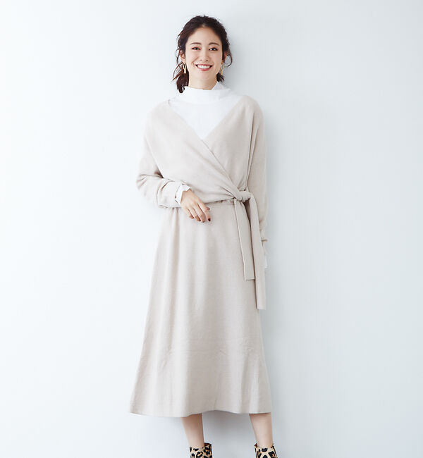 Rouge vif「カシュクールニットワンピ」|ワンピース|ベージュ