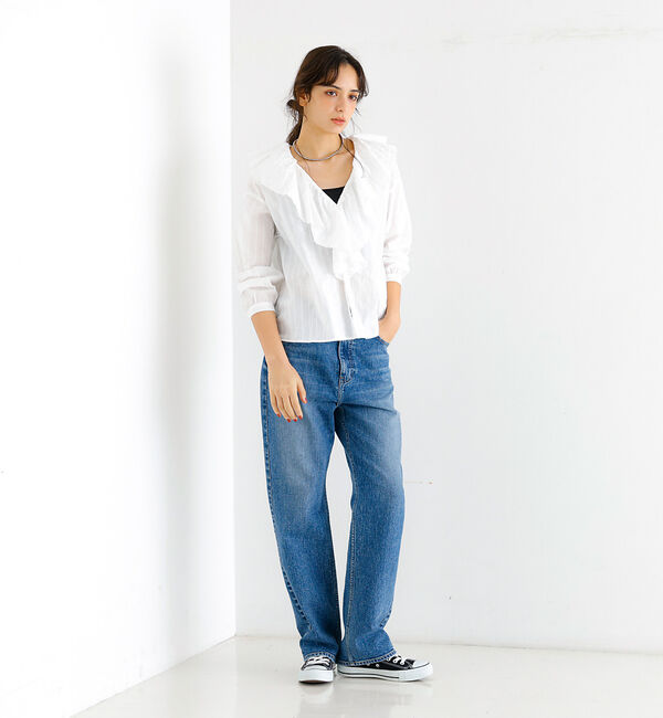 Rouge vif「【Le Melange/ル・メランジュ】ラッフルリネンブラウス / 無地 / ス」|シャツ・ブラウス|