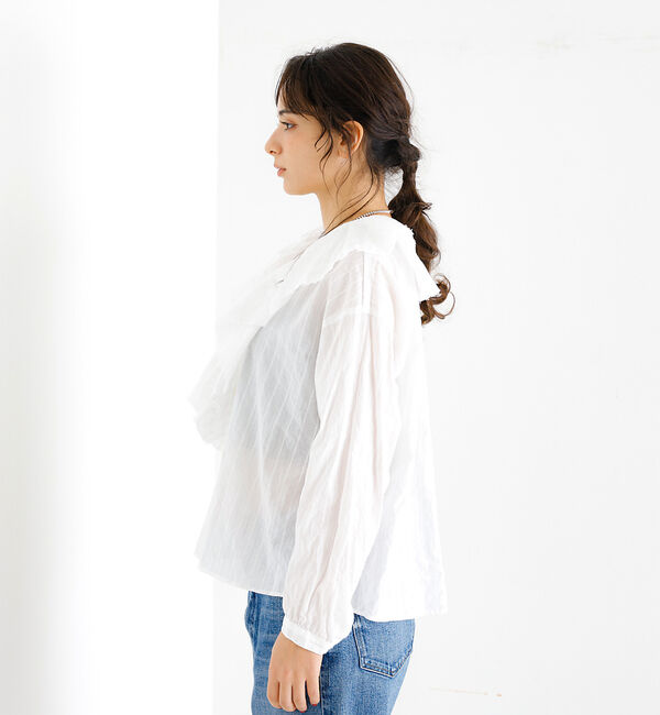 Rouge vif「【Le Melange/ル・メランジュ】ラッフルリネンブラウス / 無地 / ス」|シャツ・ブラウス|