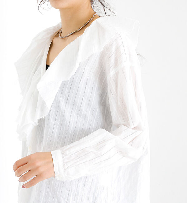 Rouge vif「【Le Melange/ル・メランジュ】ラッフルリネンブラウス / 無地 / ス」|シャツ・ブラウス|