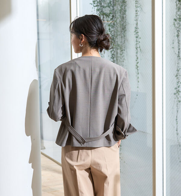 Rouge vif「【セットアップ対応】ベルトノーカラーライトジャケット」|ノーカラージャケット|