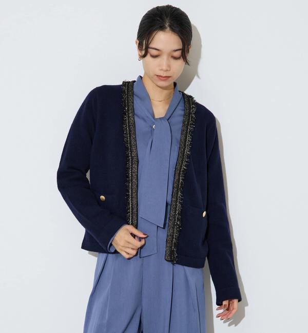 Liesse「ツイーディーニットジャケット」|カーディガン|ネイビー