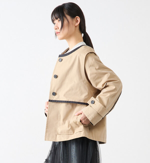 Soffitto「2枚着てる風配色パイピング短丈コート」|その他|