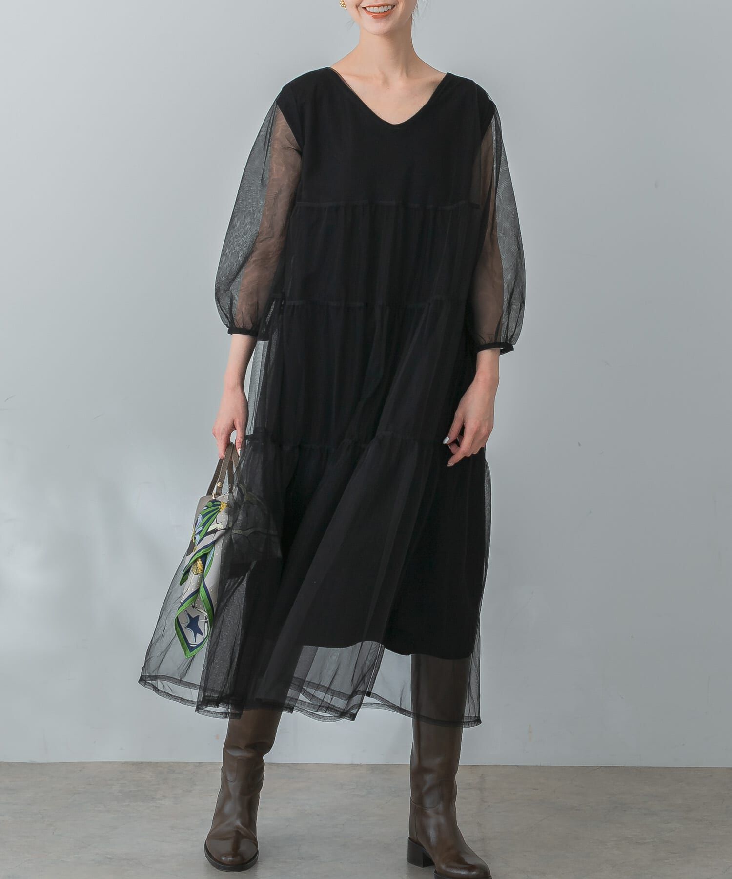 URBAN RESEARCH ROSSO「TORRAZZO DONNA　ニット&times;オーガンジーリバーシブルワンピース」|ワンピース|