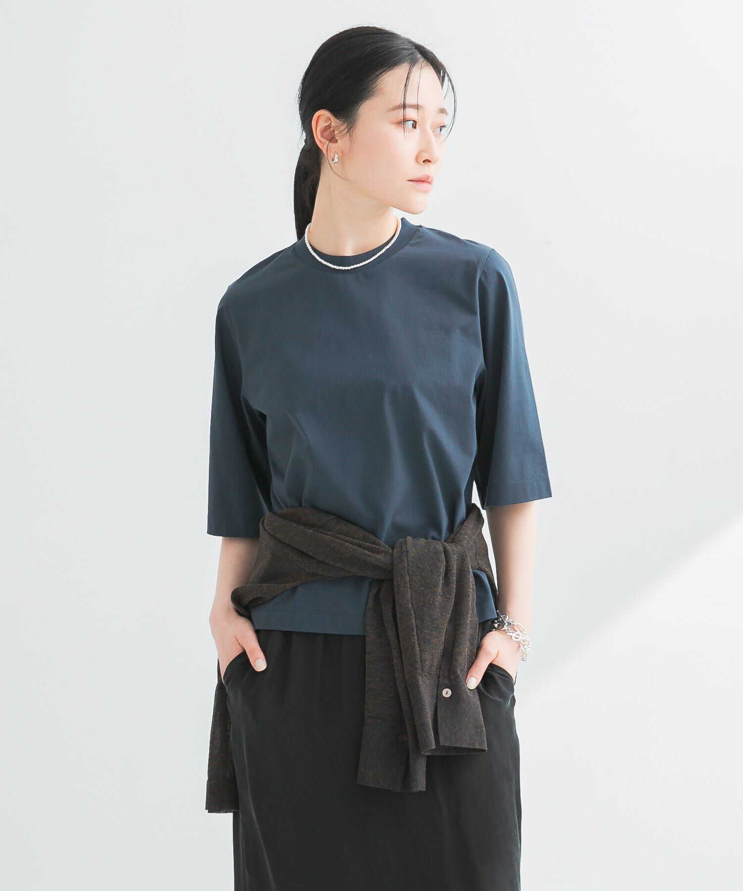 URBAN RESEARCH「スーピマコットンハーフスリーブカットソー」|Tシャツ・カットソー|ネイビー