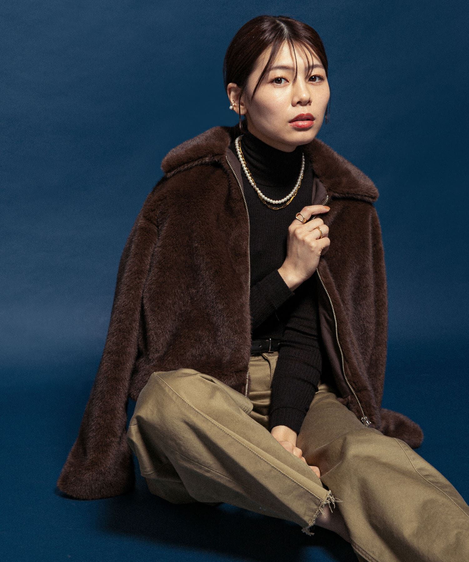 URBAN RESEARCH ROSSO「F by ROSSO　ファーZIPショートコート」|ノーカラーコート|ブラウン