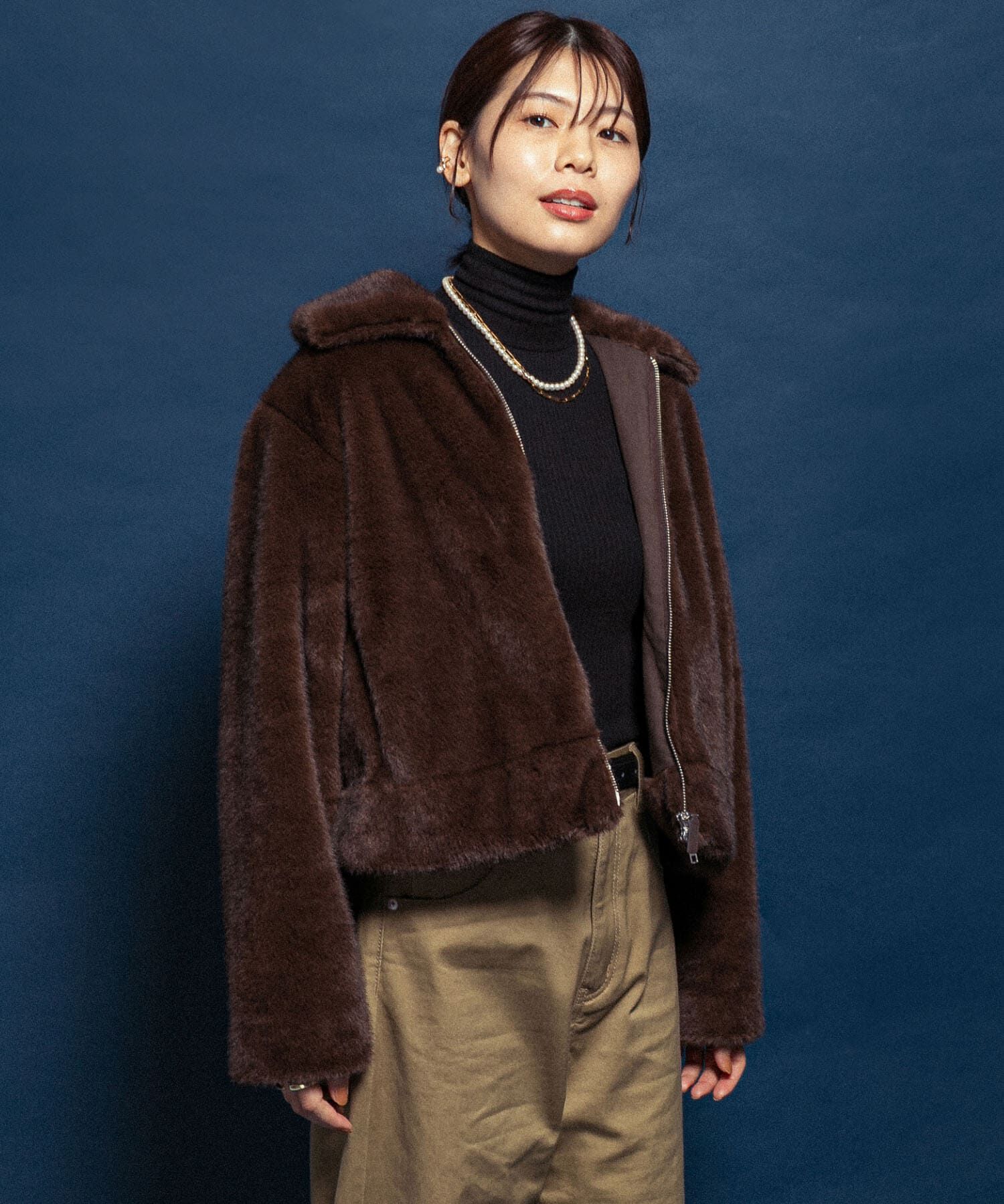 URBAN RESEARCH ROSSO「F by ROSSO　ファーZIPショートコート」|ノーカラーコート|