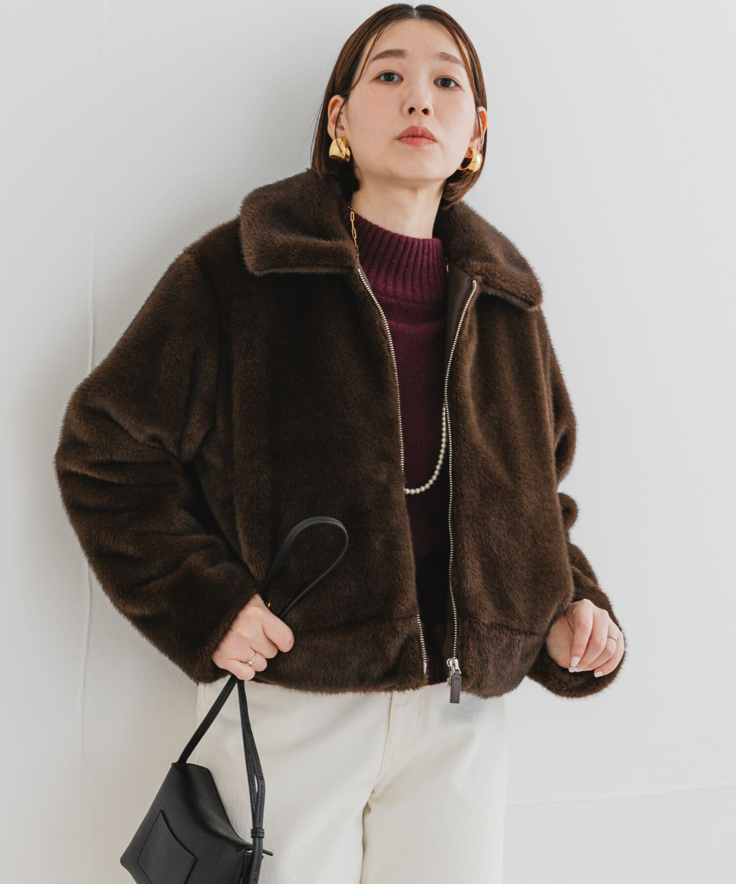 URBAN RESEARCH ROSSO「F by ROSSO　ファーZIPショートコート」|ノーカラーコート|