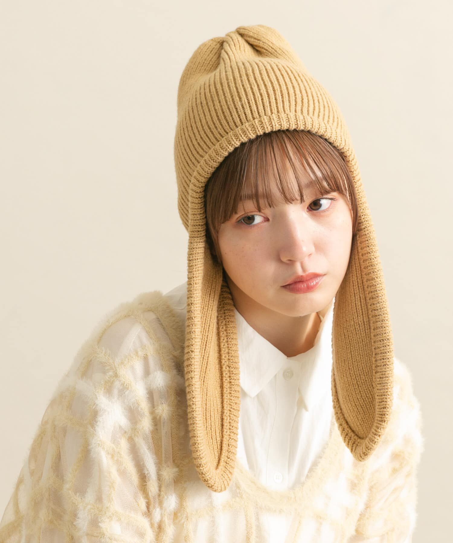  「ロングイヤーフラップニットキャップ」|ニット帽|