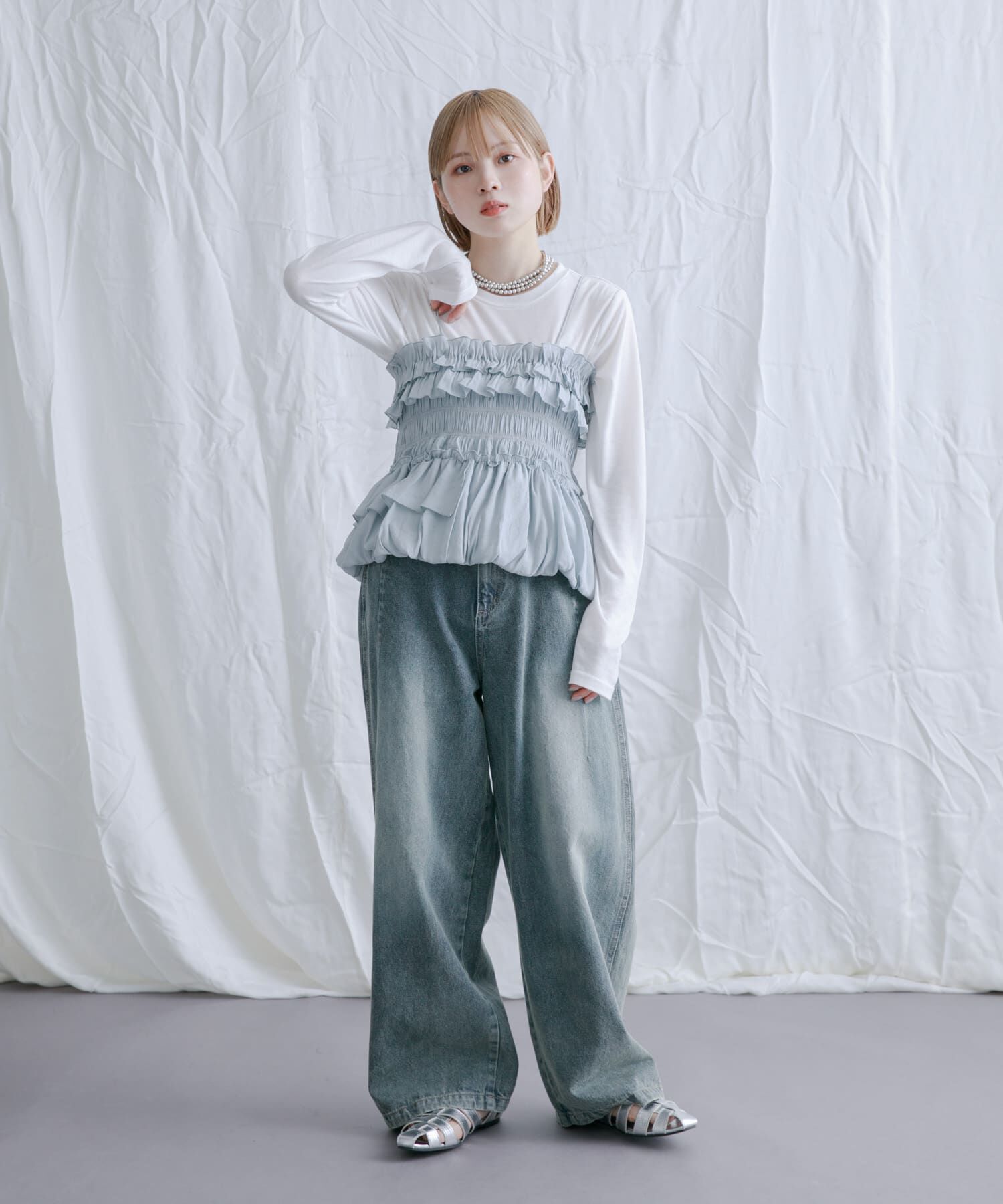  「シャーリングビスチェSETトップス」|Tシャツ・カットソー|