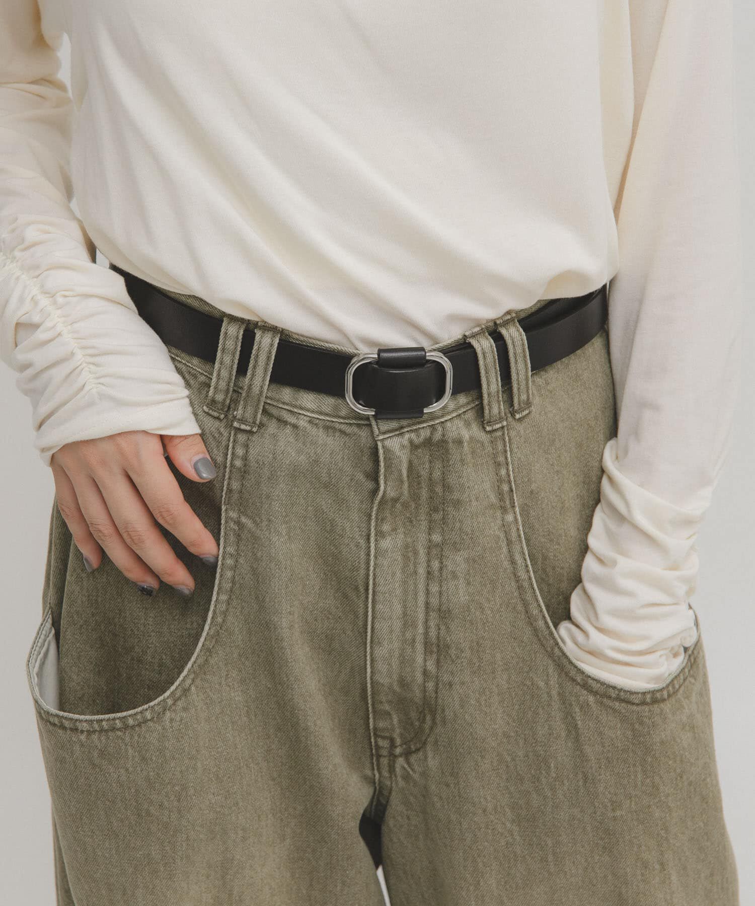  「ホールレスレザーベルト」|ベルト|ブラック