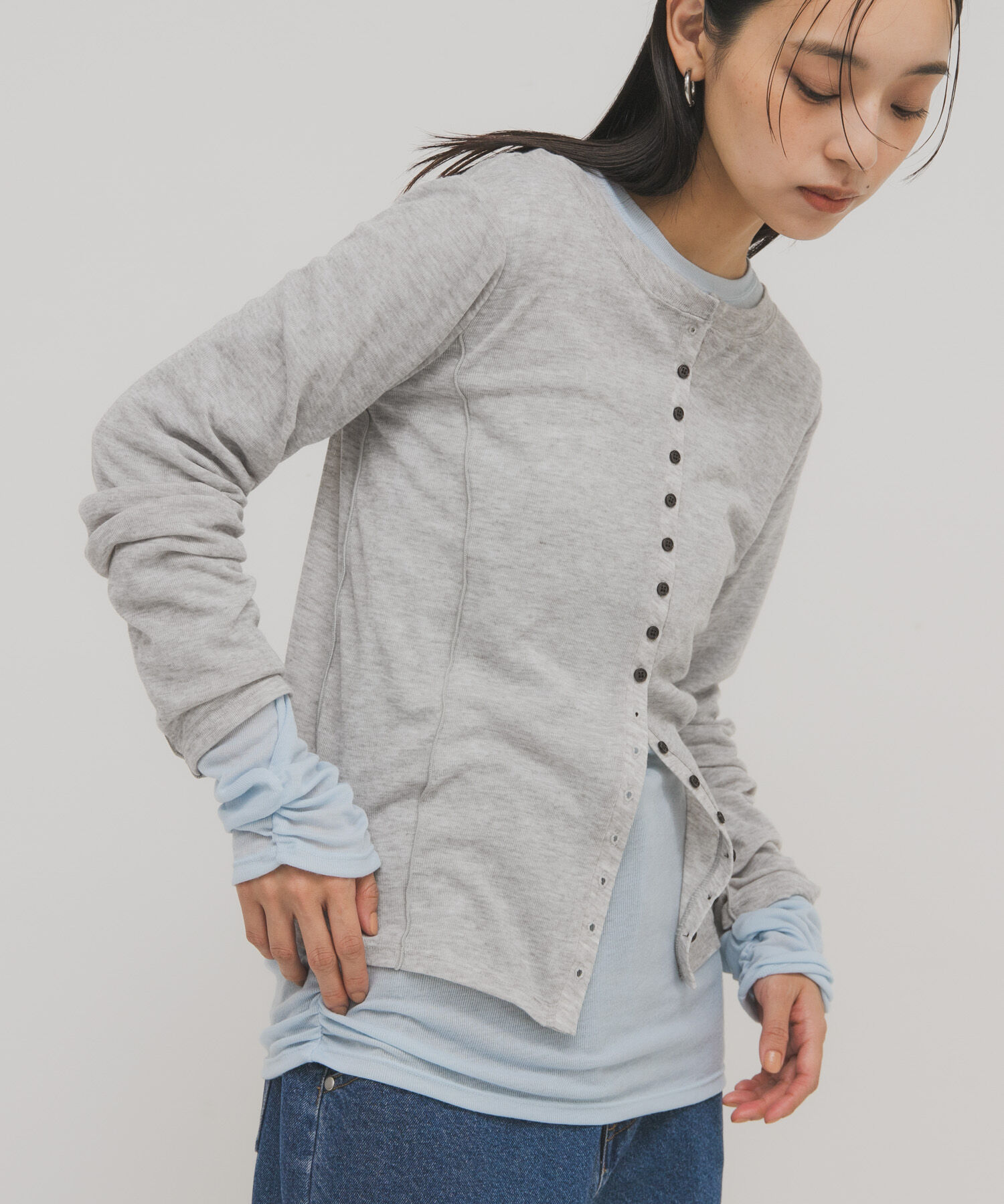  「バイカラーレイヤードカットソー」|Tシャツ・カットソー|グレー