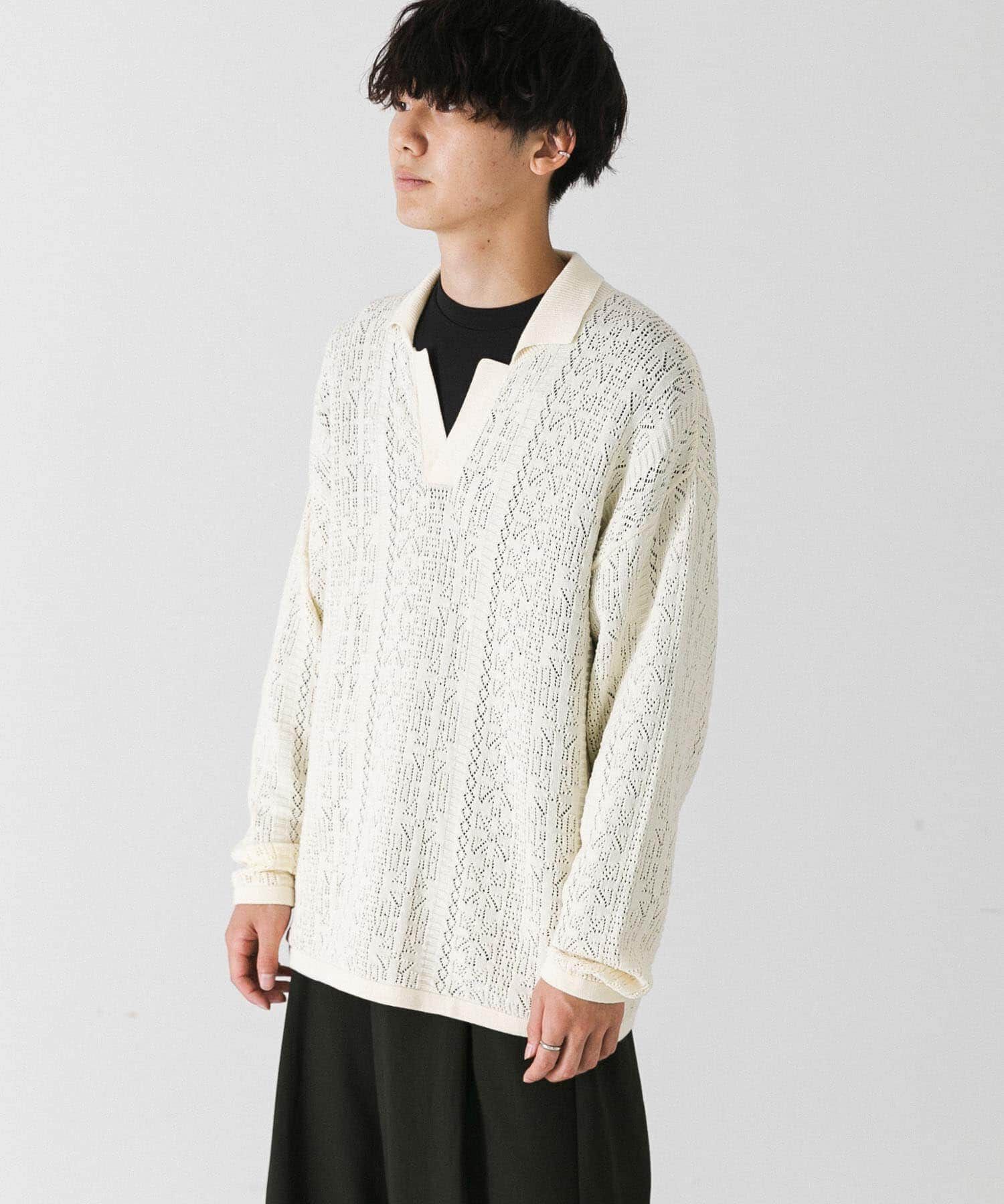 SENSE OF PLACE by URBAN RESEARCH「『ユニセックス』レースアミニットポロシャツ」|ニット・セーター|アイボリー
