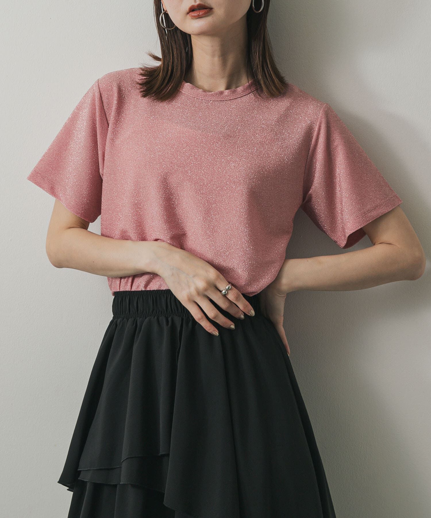 SENSE OF PLACE by URBAN RESEARCH「クルーネックラメTシャツ(半袖)」|Tシャツ・カットソー|ピンク