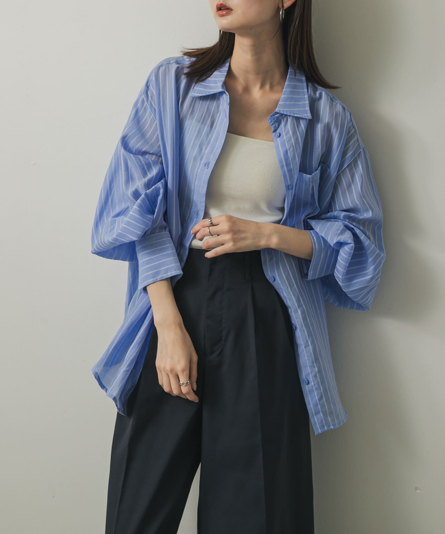 SENSE OF PLACE by URBAN RESEARCH「タックポケットシアーストライプシャツ」|シャツ・ブラウス|ブルー系その他