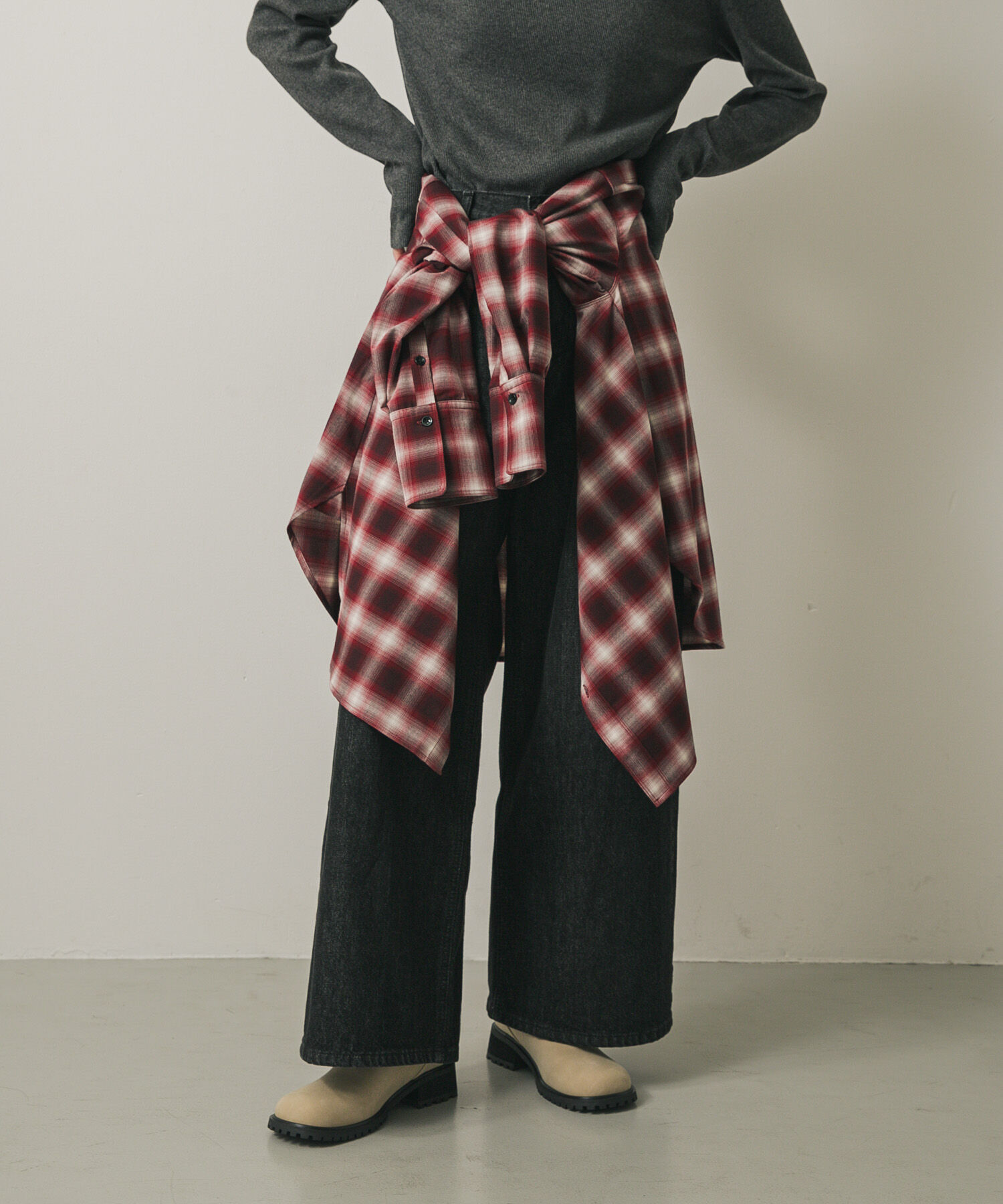 SENSE OF PLACE by URBAN RESEARCH「オンブレチェックルーズシャツ」|シャツ・ブラウス|レッド系その他