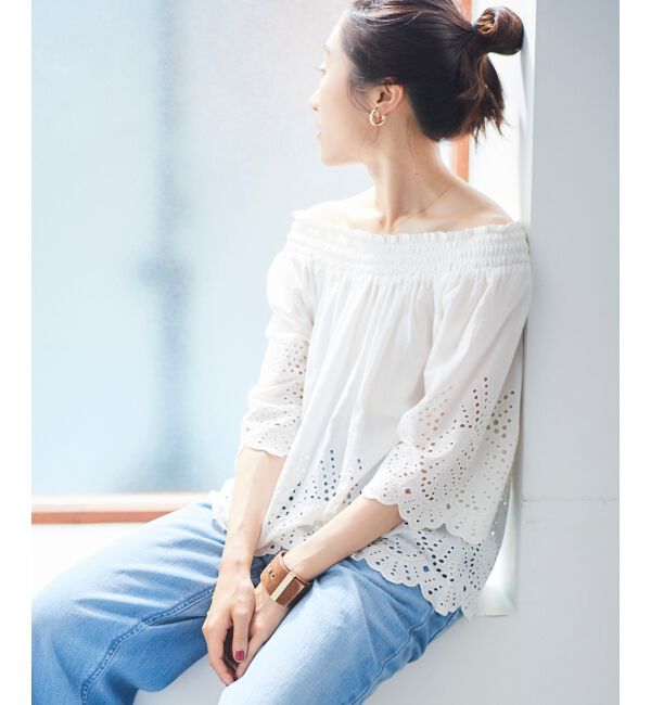 le.coeur blanc「シャーリングネックカットワークブラウス」|シャツ・ブラウス|