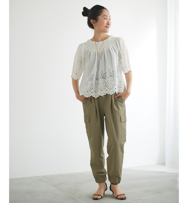 le.coeur blanc「シャーリングネックカットワークブラウス」|シャツ・ブラウス|