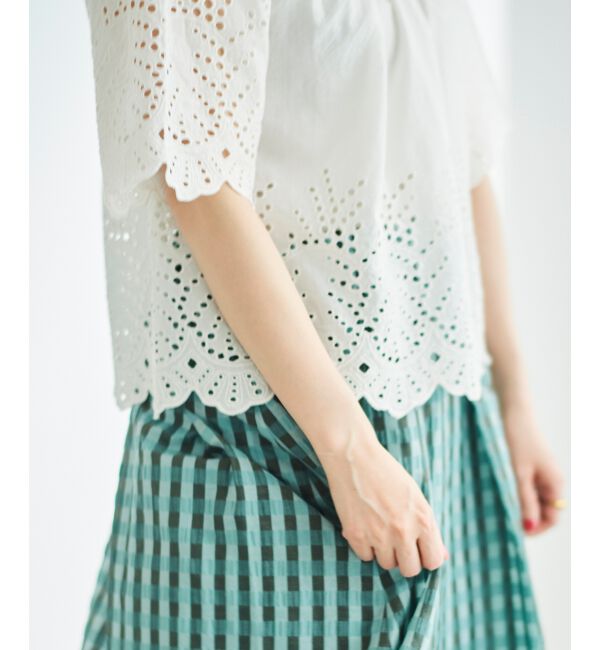 le.coeur blanc「シャーリングネックカットワークブラウス」|シャツ・ブラウス|