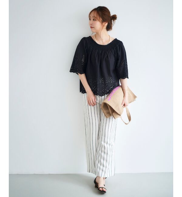 le.coeur blanc「シャーリングネックカットワークブラウス」|シャツ・ブラウス|