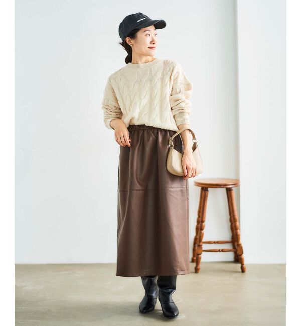 le.coeur blanc「ギャザーコクーン合皮スカート」|スカート|