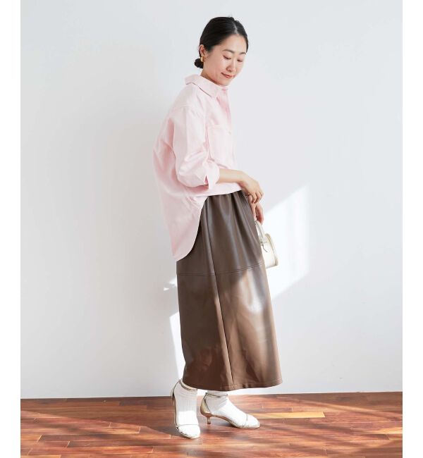 le.coeur blanc「ギャザーコクーン合皮スカート」|スカート|