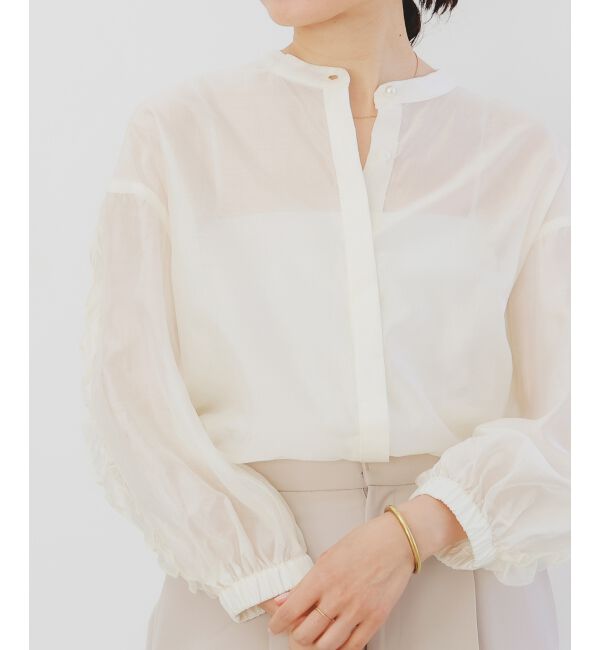 le.coeur blanc「《手洗い可能》ブライトシアーローンフリルスリーブブラウス」|シャツ・ブラウス|オフ