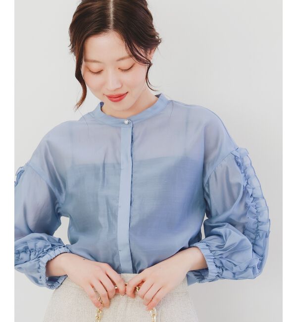 le.coeur blanc「《手洗い可能》ブライトシアーローンフリルスリーブブラウス」|シャツ・ブラウス|